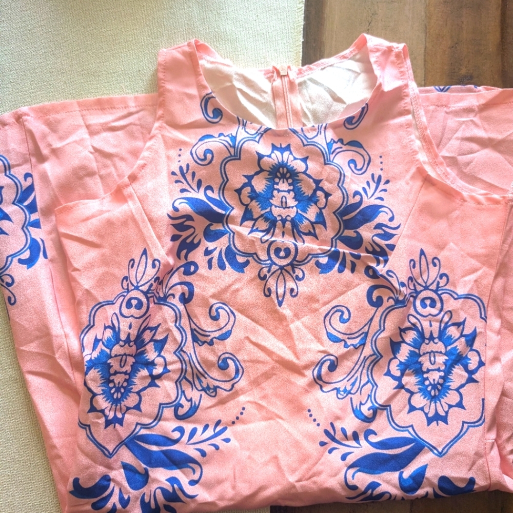 Pink Summer Dress with Blue Details